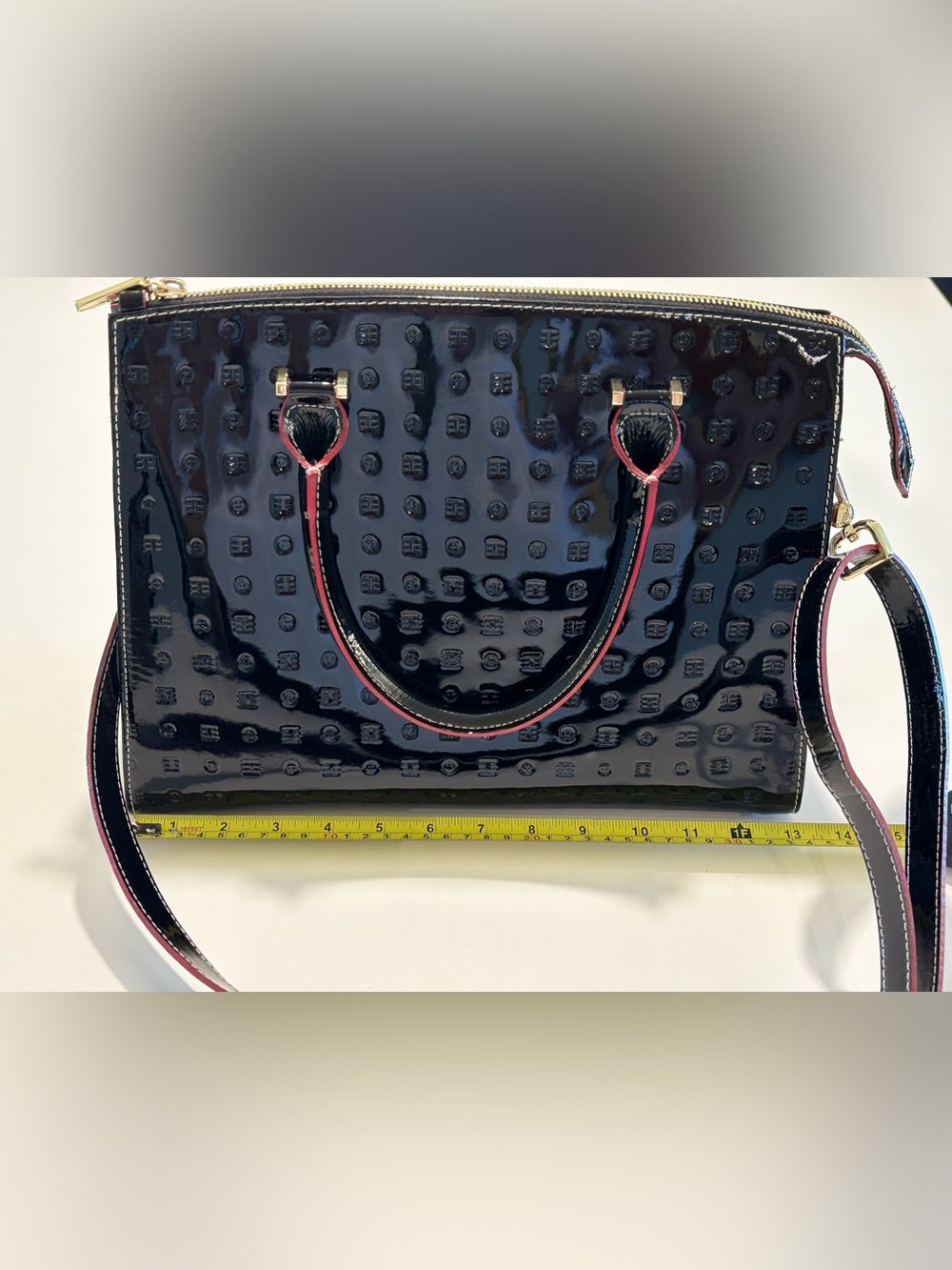 Arcadia Patent Leather Snakeskin Trim Satchel - Picture 9 of 14